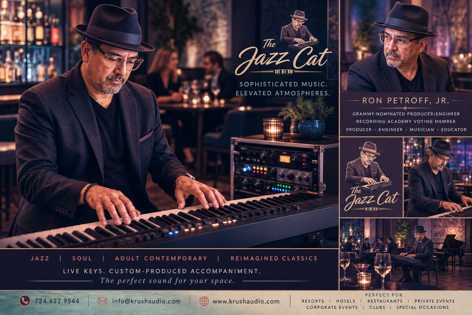 The Jazz Cat—Ron Petroff performing at the piano